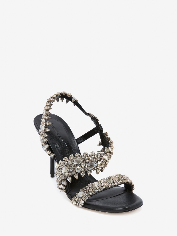 Black/Silver Fashion Alexander McQueen Women's Embroidered Evening Sandal