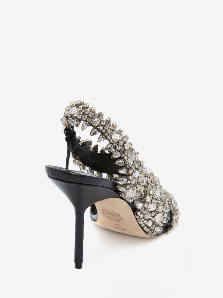 Black/Silver Fashion Alexander McQueen Women's Embroidered Evening Sandal
