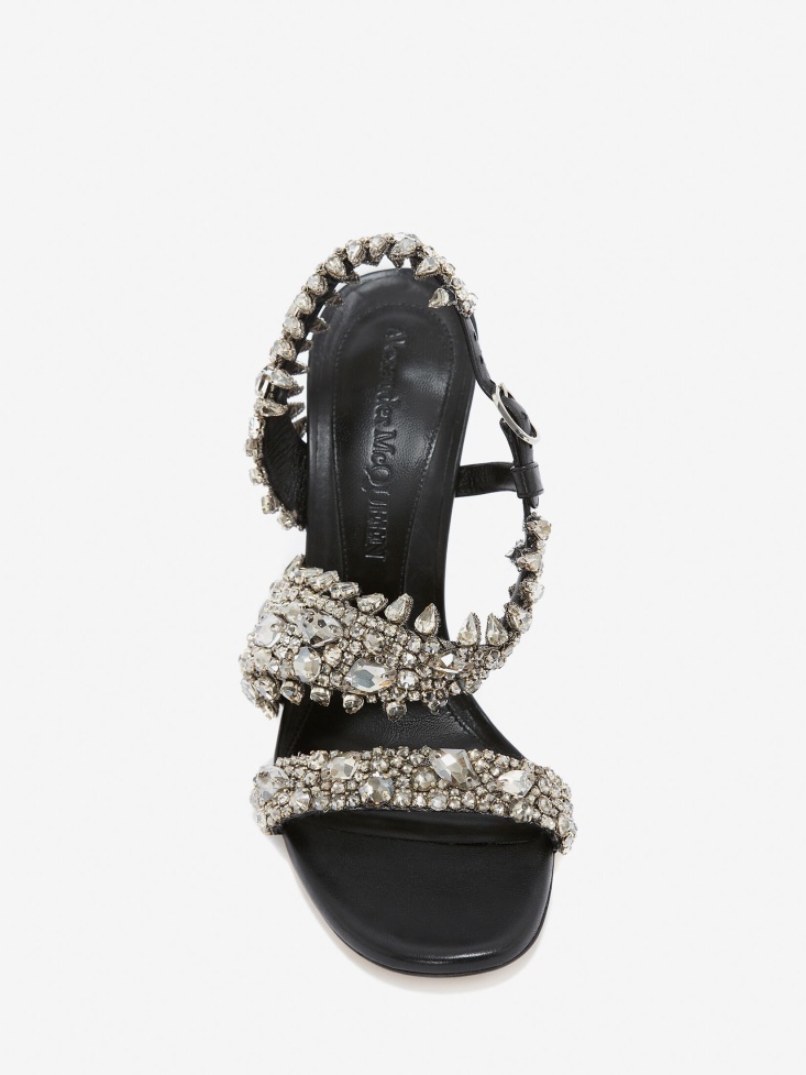 Black/Silver Fashion Alexander McQueen Women's Embroidered Evening Sandal