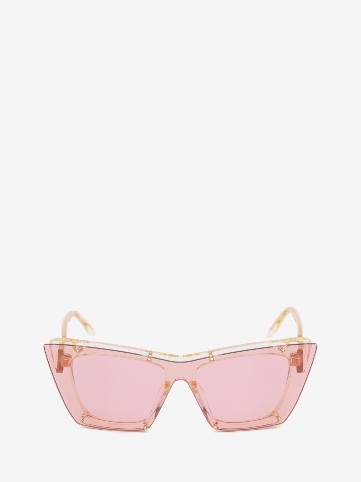 Women's Studs Structure Cat-Eye Sunglasses Yellow Fashion Alexander McQueen