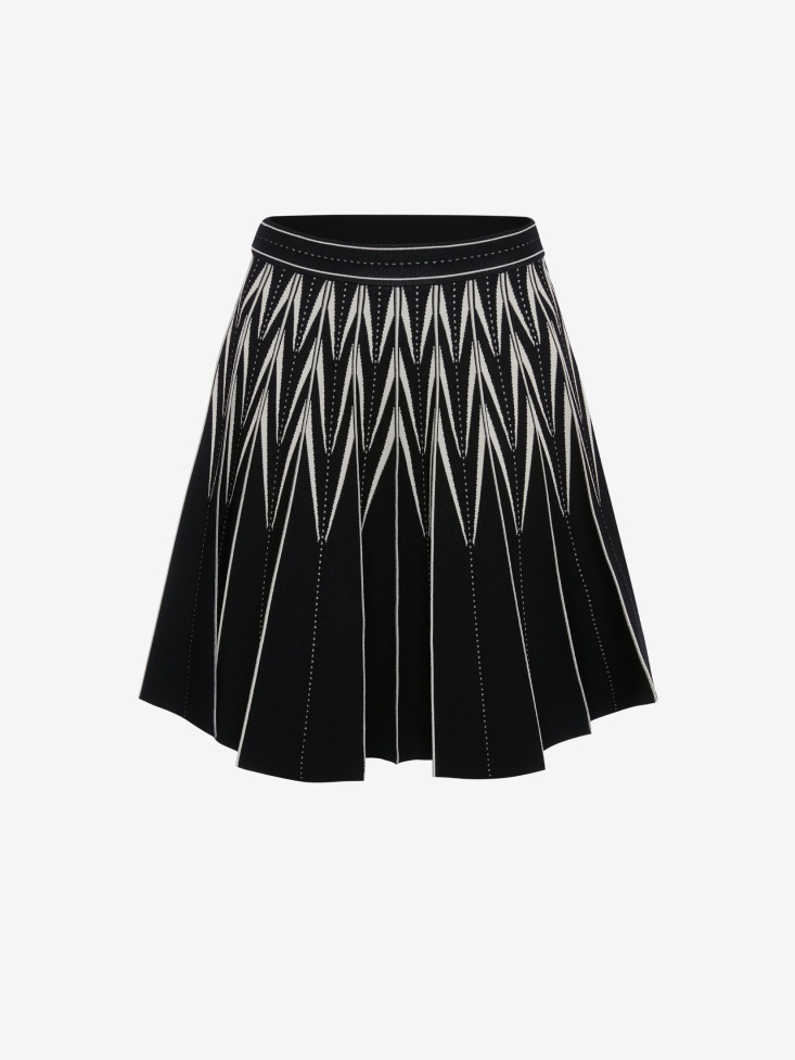 Fashion Alexander McQueen Women's Engineered Jacquard Chevron Mini Skirt Black/Bone