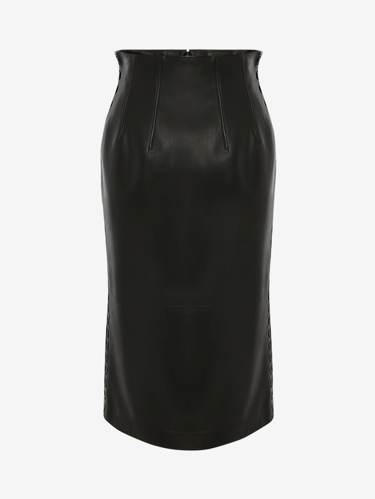 Fashion Alexander McQueen Black Women's Couture Stitch Leather Pencil Skirt