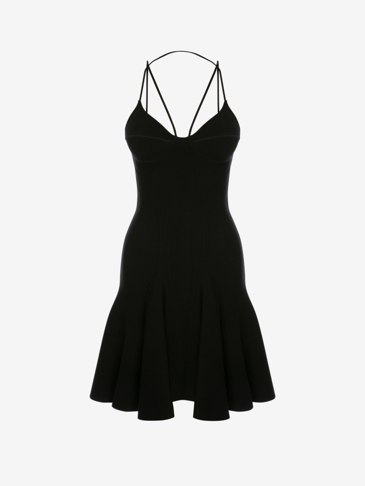 Black Women's Fluted Mini Dress Fashion Alexander McQueen