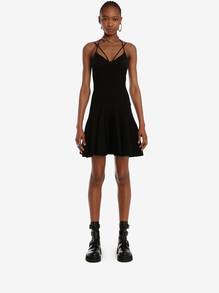 Black Women's Fluted Mini Dress Fashion Alexander McQueen