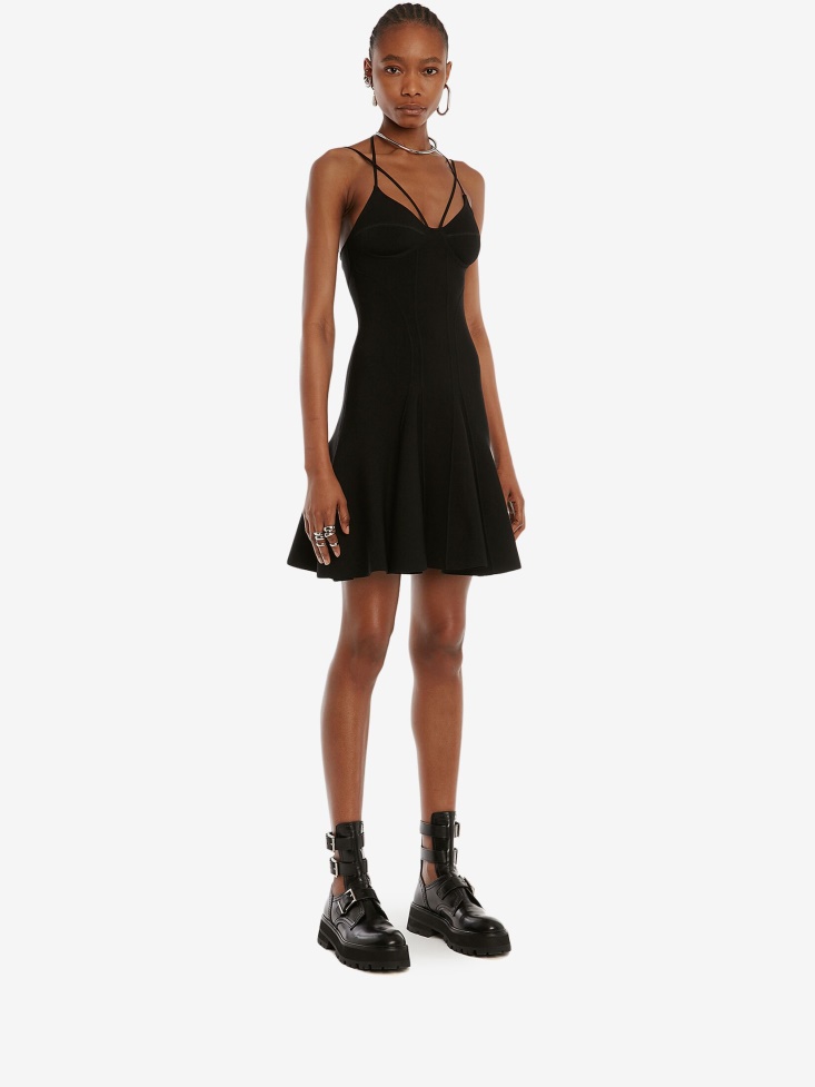 Black Women's Fluted Mini Dress Fashion Alexander McQueen