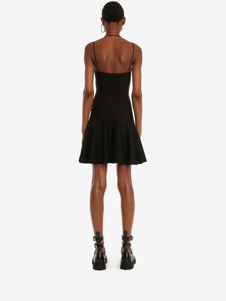 Black Women's Fluted Mini Dress Fashion Alexander McQueen