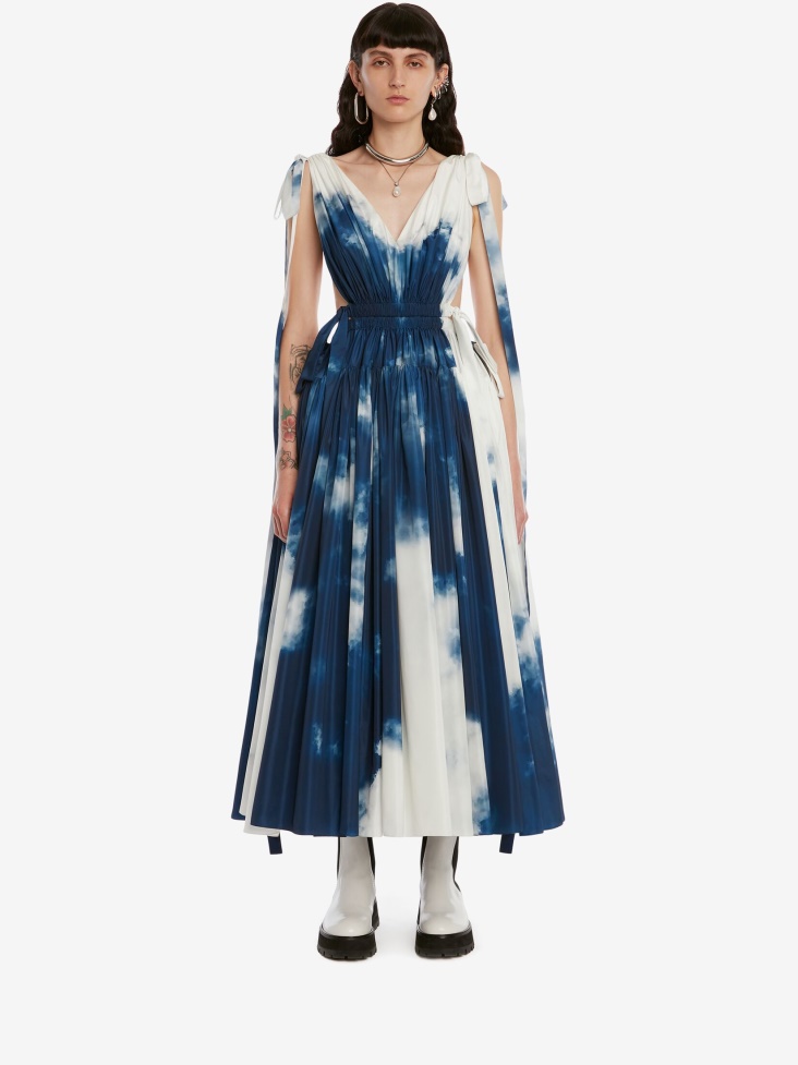 Fashion Alexander McQueen Women's Blue Sky Ribbon Tie Dress Blue