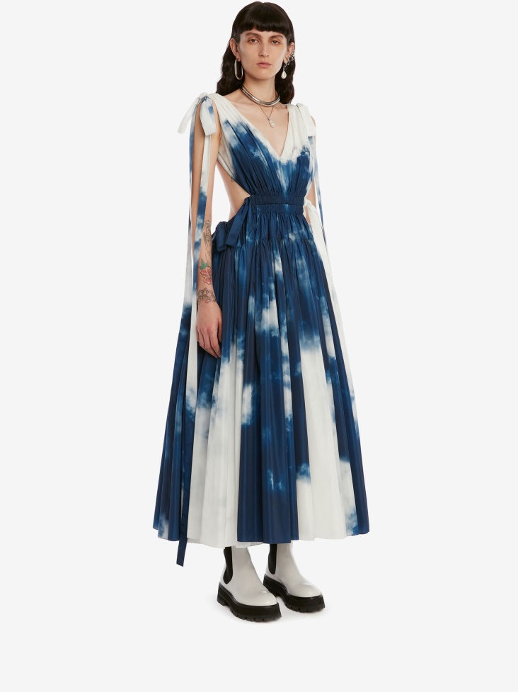Fashion Alexander McQueen Women's Blue Sky Ribbon Tie Dress Blue