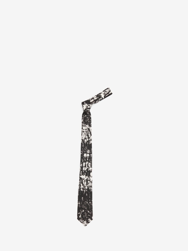 Men's in Logo Stamp Tie Fashion Alexander McQueen Ivory/Black