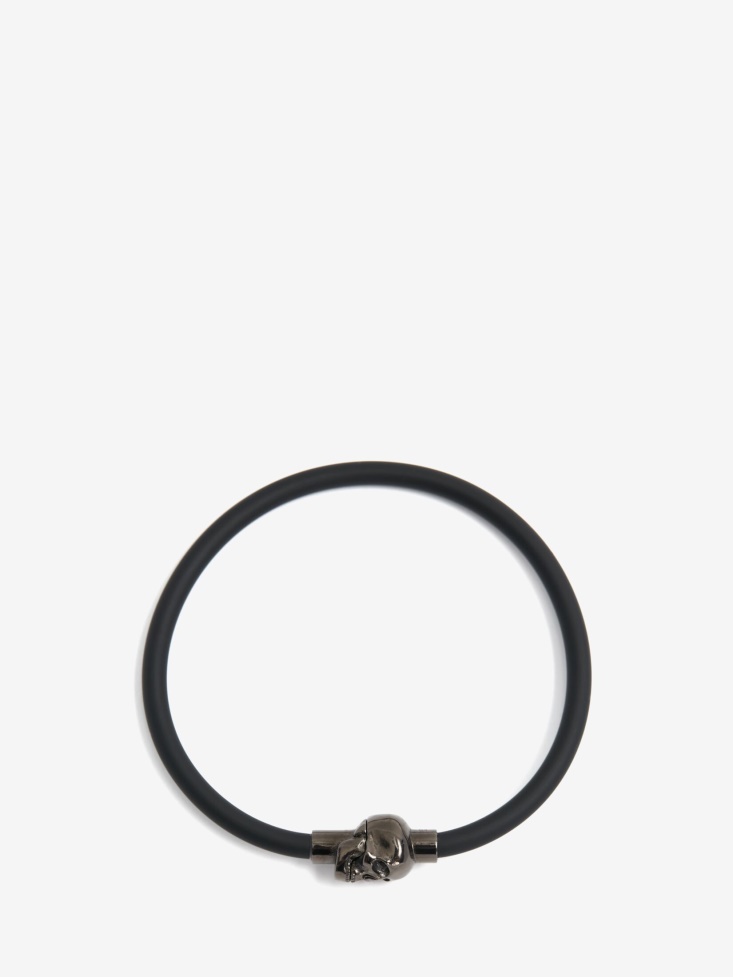 Fashion Alexander McQueen Black Men's Rubber Cord Skull Bracelet