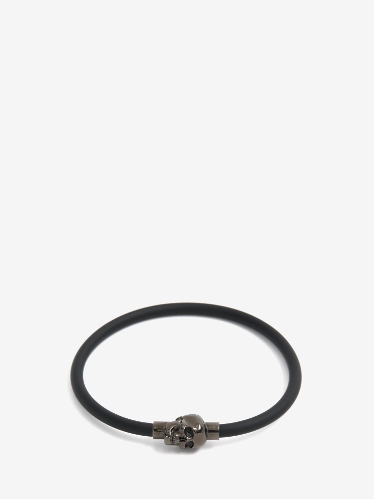 Fashion Alexander McQueen Black Men's Rubber Cord Skull Bracelet
