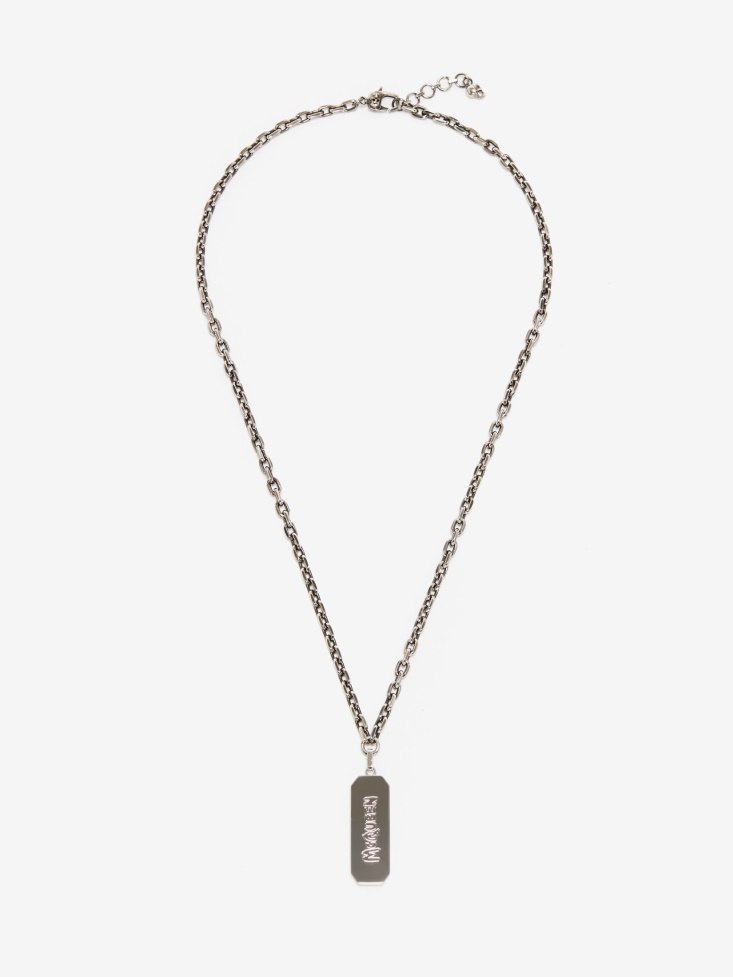 Fashion Alexander McQueen Men's in Graffiti Tag Necklace Antique Silver