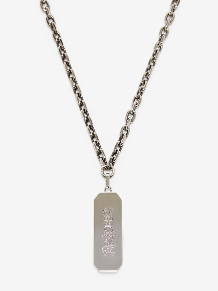 Fashion Alexander McQueen Men's in Graffiti Tag Necklace Antique Silver