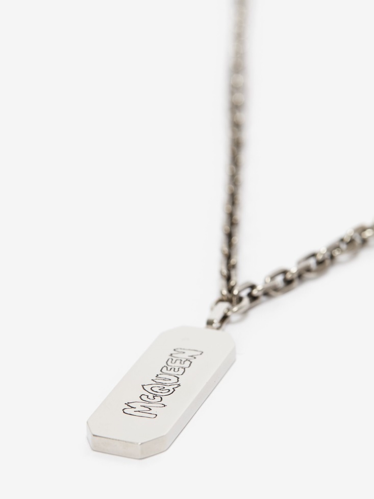 Fashion Alexander McQueen Men's in Graffiti Tag Necklace Antique Silver