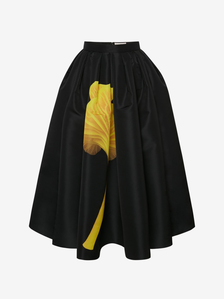 Black/Yellow Women's Mushroom Pleated Midi Skirt Fashion Alexander McQueen
