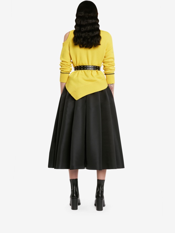 Black/Yellow Women's Mushroom Pleated Midi Skirt Fashion Alexander McQueen