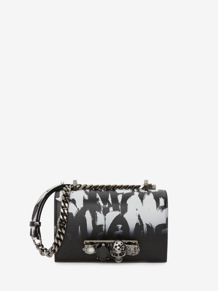 Black/White Fashion Alexander McQueen Women's in Graffiti Mini Jewelled Satchel