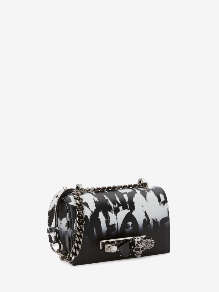 Black/White Fashion Alexander McQueen Women's in Graffiti Mini Jewelled Satchel