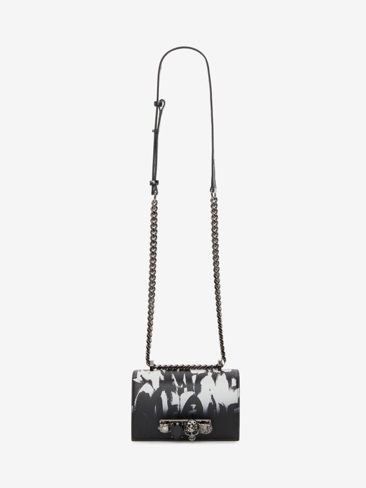 Black/White Fashion Alexander McQueen Women's in Graffiti Mini Jewelled Satchel