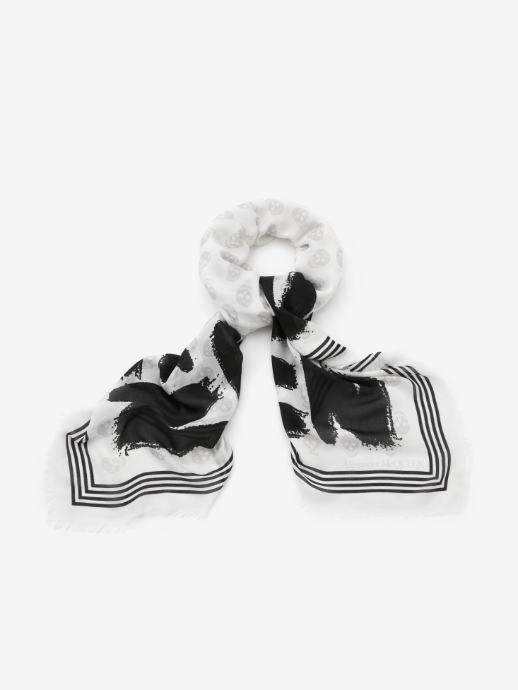 White/Black Women's in Graffiti Biker Foulard Fashion Alexander McQueen