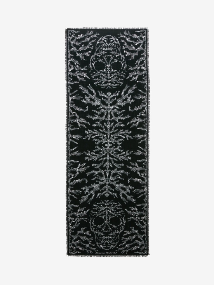 Black/Medium Grey Fashion Alexander McQueen Women's Crystal Spine Skull Stole