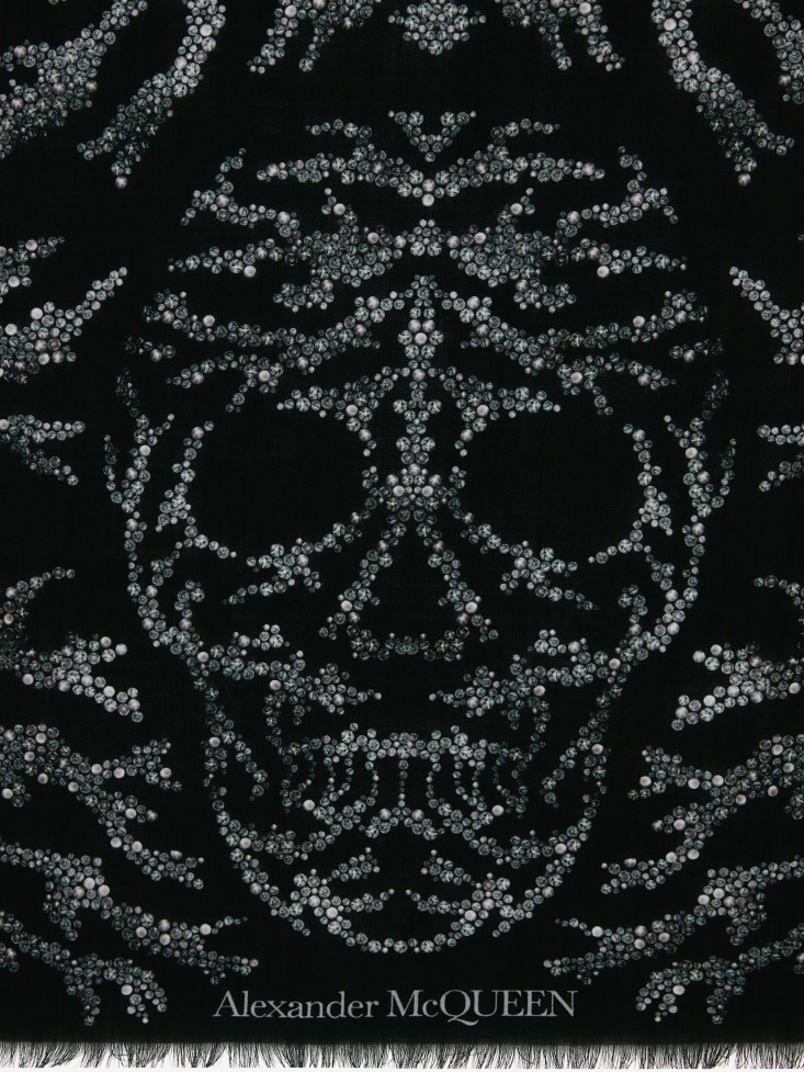 Black/Medium Grey Fashion Alexander McQueen Women's Crystal Spine Skull Stole