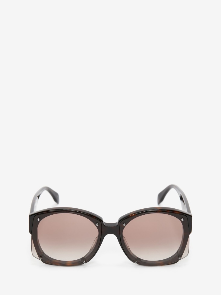 Fashion Alexander McQueen Brown - Havana Women's Studs Structure Square Sunglasses