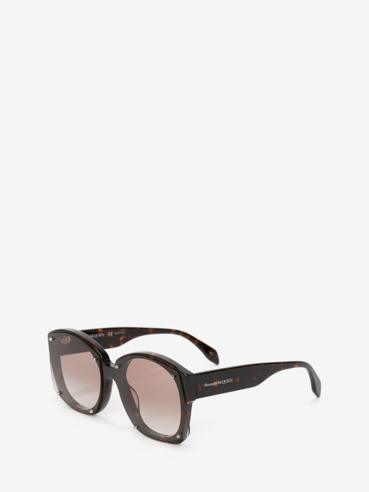 Fashion Alexander McQueen Brown - Havana Women's Studs Structure Square Sunglasses