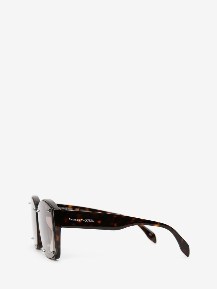 Fashion Alexander McQueen Brown - Havana Women's Studs Structure Square Sunglasses