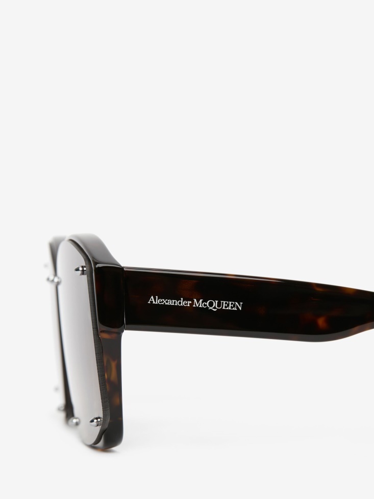 Fashion Alexander McQueen Brown - Havana Women's Studs Structure Square Sunglasses