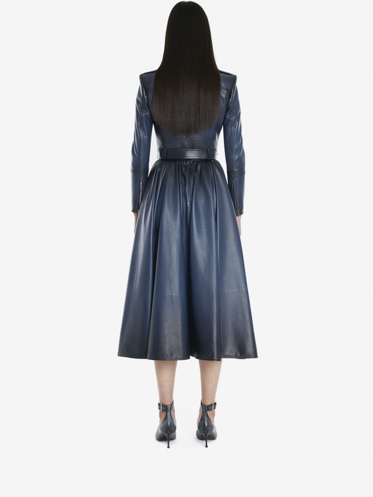 Fashion Alexander McQueen Women's Leather Biker Jacket Midnight Blue