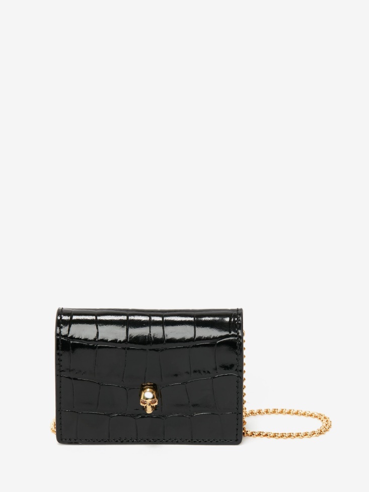 Women's Skull Card Holder With Chain Fashion Alexander McQueen Black