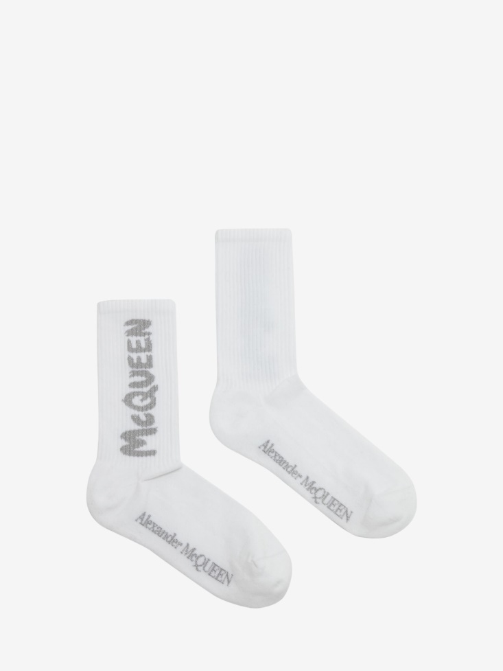 Men's in Graffiti Socks Fashion Alexander McQueen White/Silver