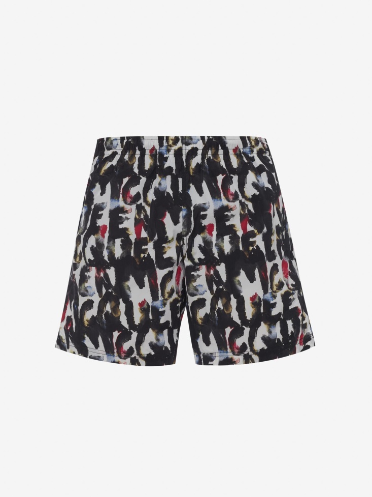 Men's Watercolour Graffiti Swim Shorts White/Multicolour Fashion Alexander McQueen