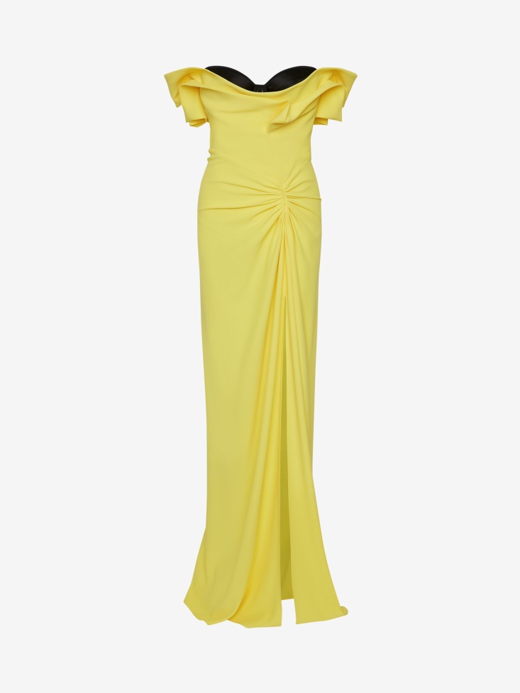 Bright Yellow Women's Off-The-Shoulder Evening Dress Fashion Alexander McQueen