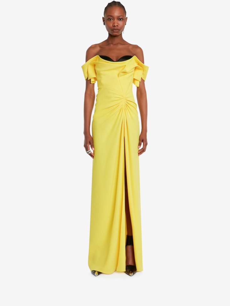 Bright Yellow Women's Off-The-Shoulder Evening Dress Fashion Alexander McQueen