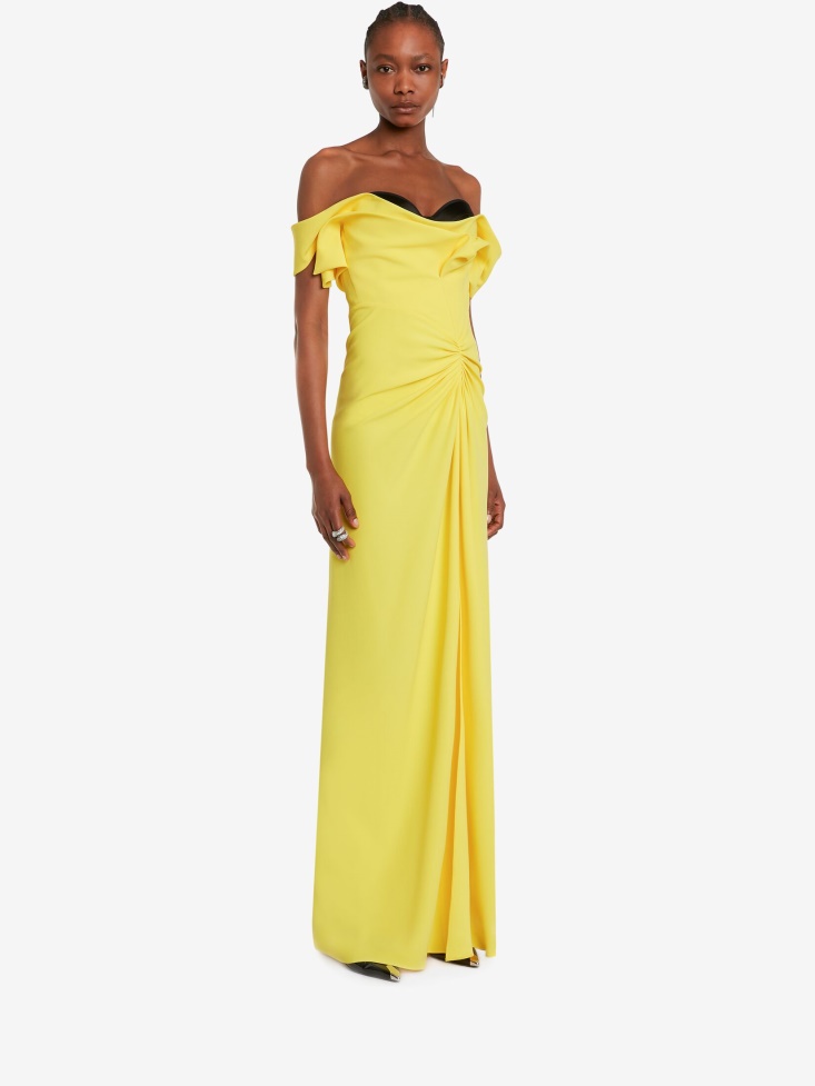 Bright Yellow Women's Off-The-Shoulder Evening Dress Fashion Alexander McQueen