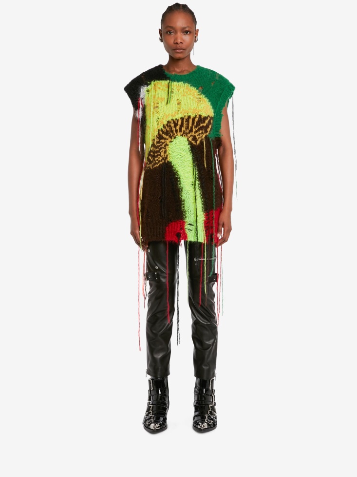 Green/Yellow Fashion Alexander McQueen Women's Mushroom Intarsia Sleeveless Jumper