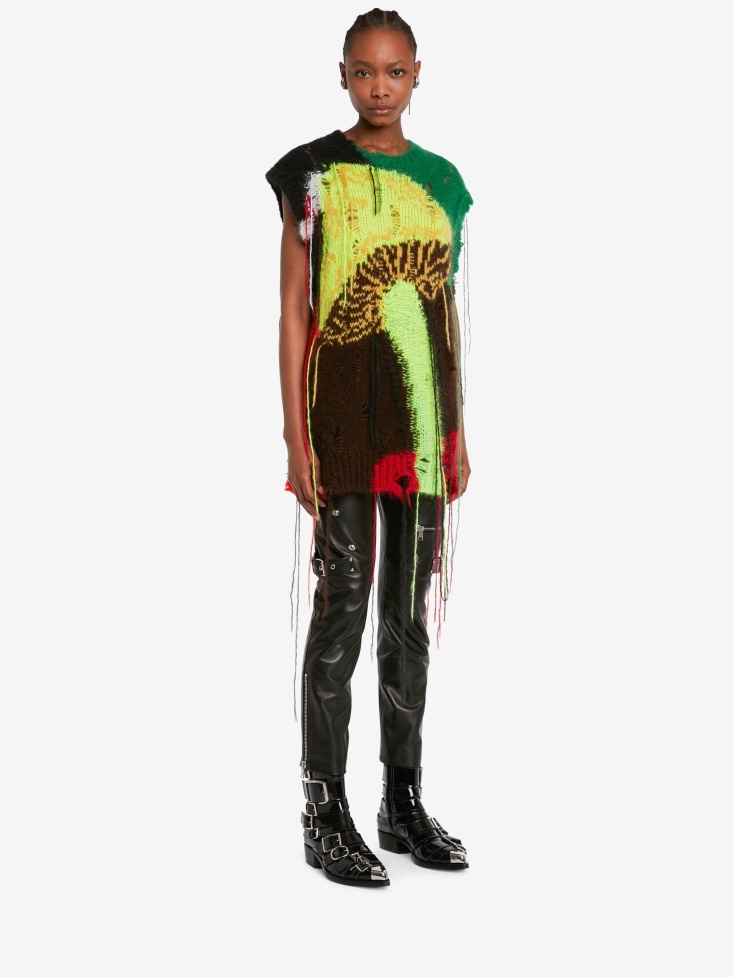 Green/Yellow Fashion Alexander McQueen Women's Mushroom Intarsia Sleeveless Jumper