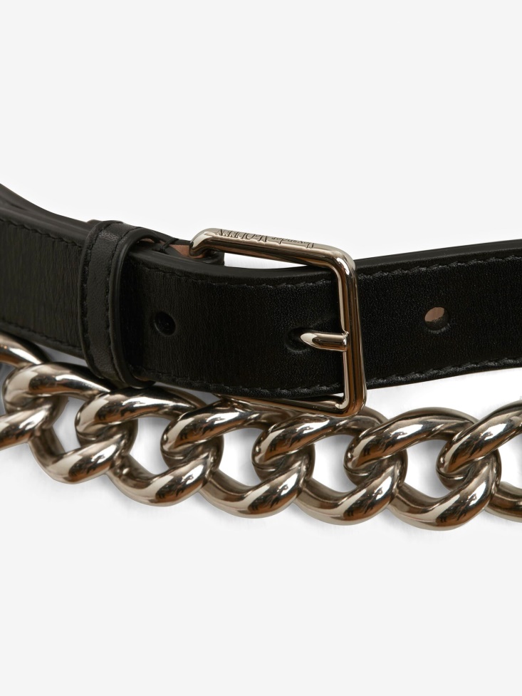 Fashion Alexander McQueen Black Women's Double Belt With Chain
