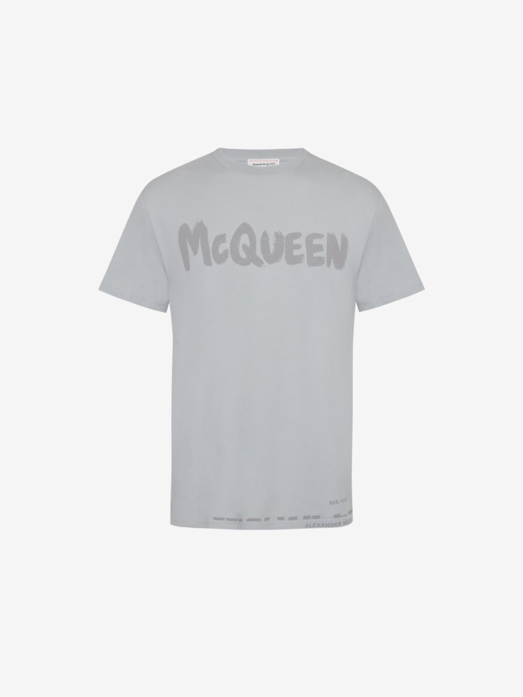 Fashion Alexander McQueen Men's in Graffiti T-Shirt Dove Grey