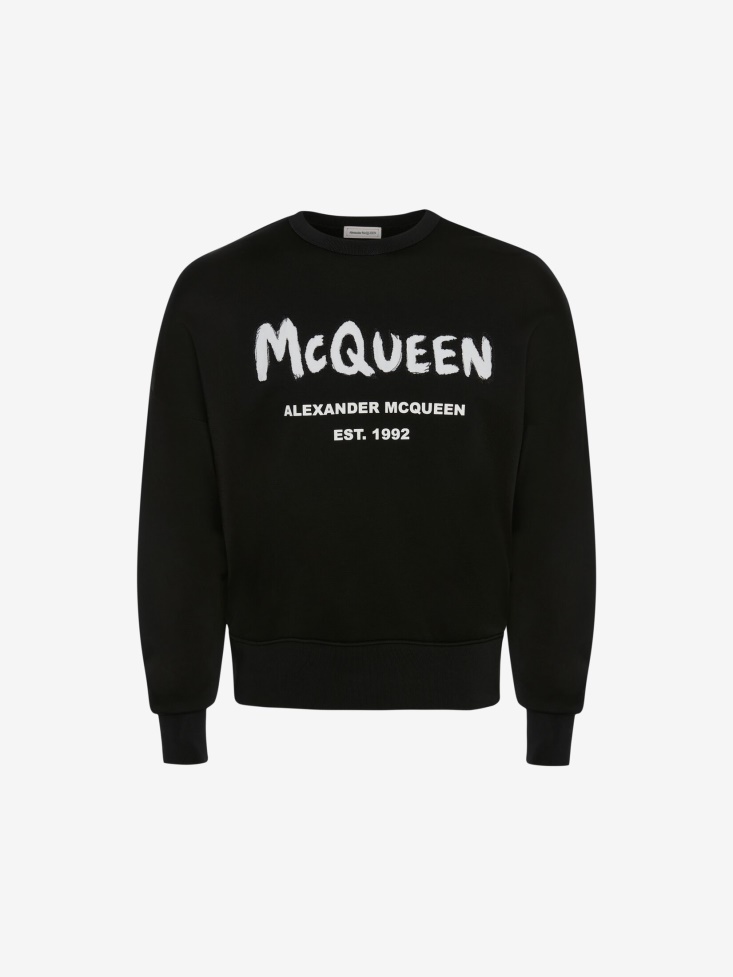 Fashion Alexander McQueen Black/White Men's in Graffiti Oversized Sweatshirt