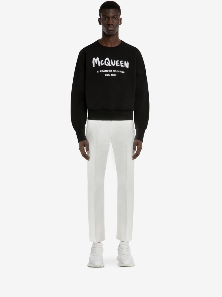 Fashion Alexander McQueen Black/White Men's in Graffiti Oversized Sweatshirt