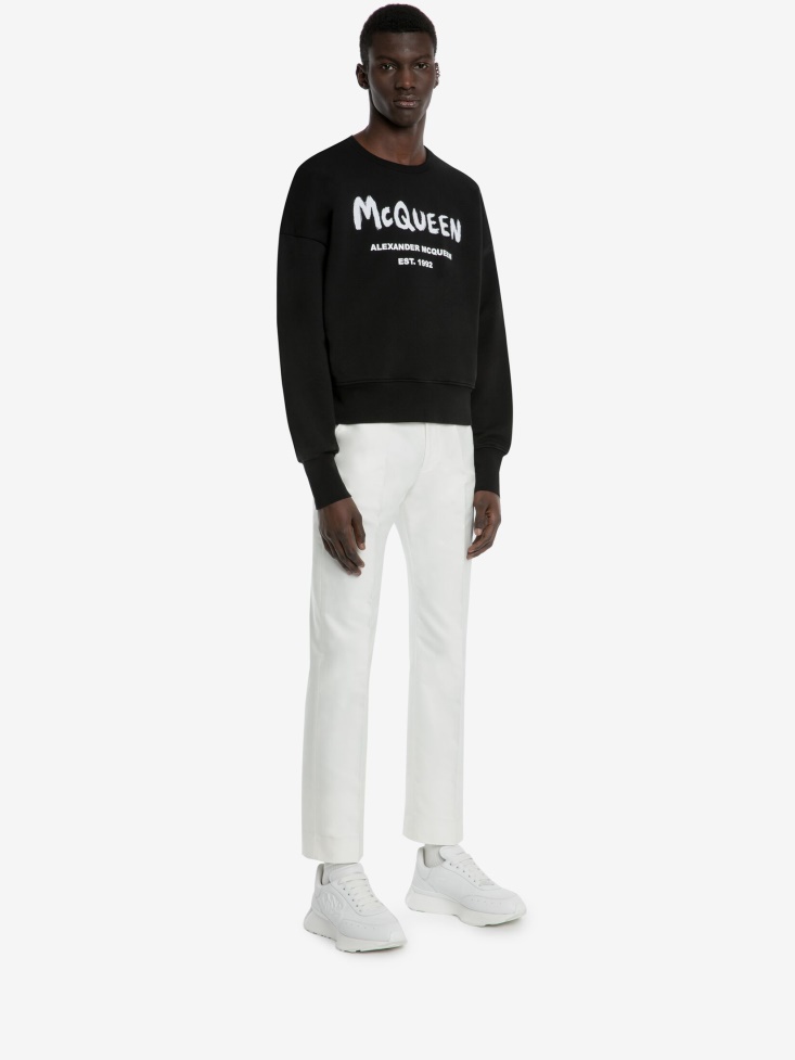 Fashion Alexander McQueen Black/White Men's in Graffiti Oversized Sweatshirt