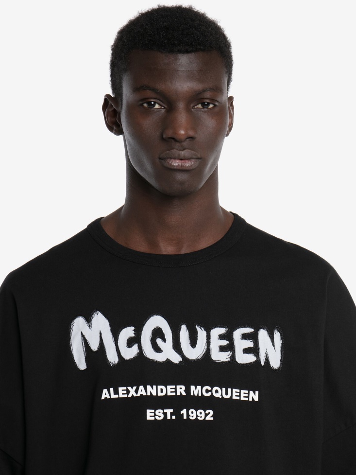 Fashion Alexander McQueen Black/White Men's in Graffiti Oversized Sweatshirt