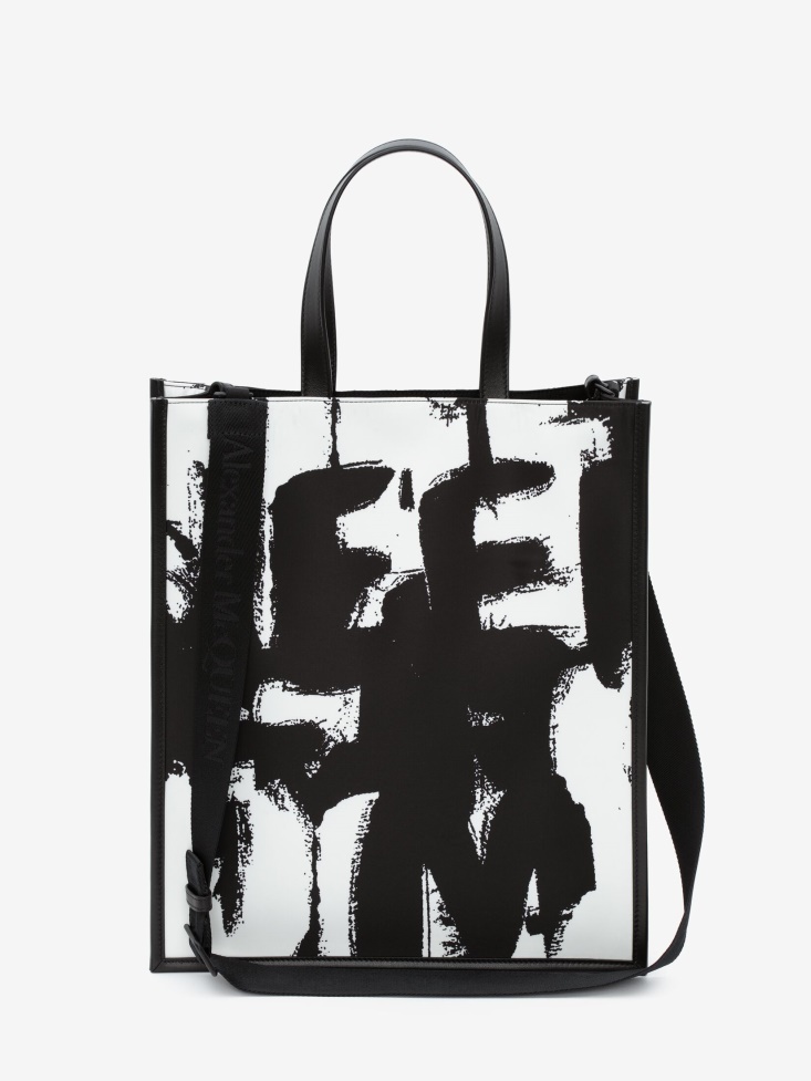 Black/Off White Men's in Graffiti Edge North South Tote Bag Fashion Alexander McQueen