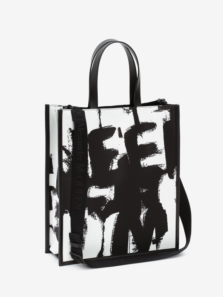 Black/Off White Men's in Graffiti Edge North South Tote Bag Fashion Alexander McQueen