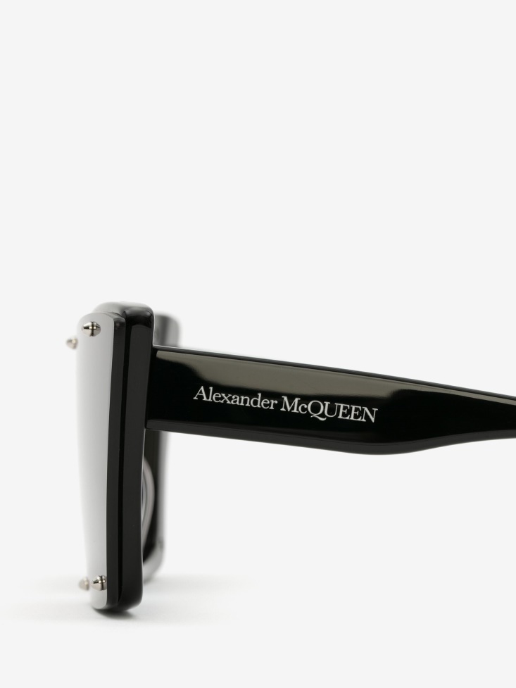 Fashion Alexander McQueen Black Women's Studs Structure Cat-Eye Sunglasses