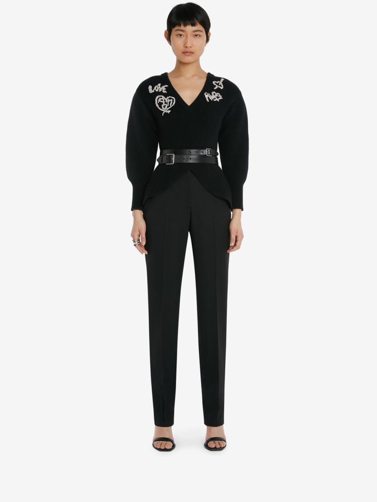 Black/Crystal Women's Wool Tree Graffiti Jumper Fashion Alexander McQueen