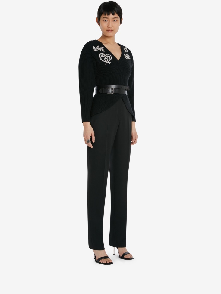 Black/Crystal Women's Wool Tree Graffiti Jumper Fashion Alexander McQueen